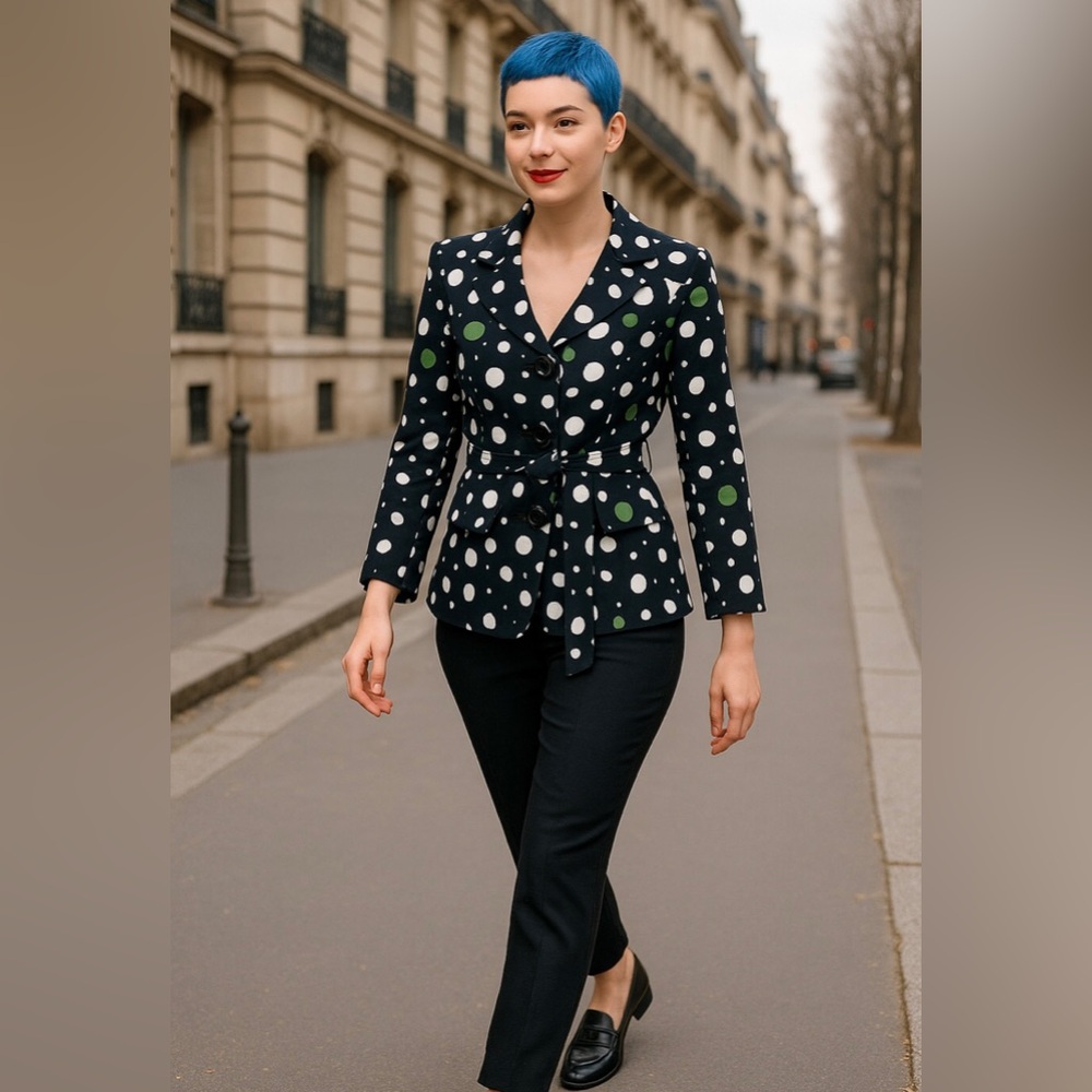 Sandro Paris Sportswear Black and White Polka Dot Cotton Blazer Jacket Women’s L